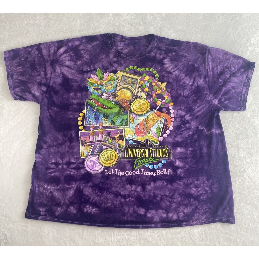 Universal Studios Mardi Gras Graphic Shirt Adult 3XL Purple Tie Dye Short Sleeve